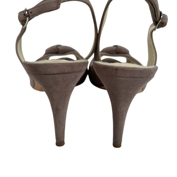 Rupert Sanderson Gaynor Heels Size EU 38 US 7 Suede Brown Peep Toe Sling Back - Picture 7 of 14